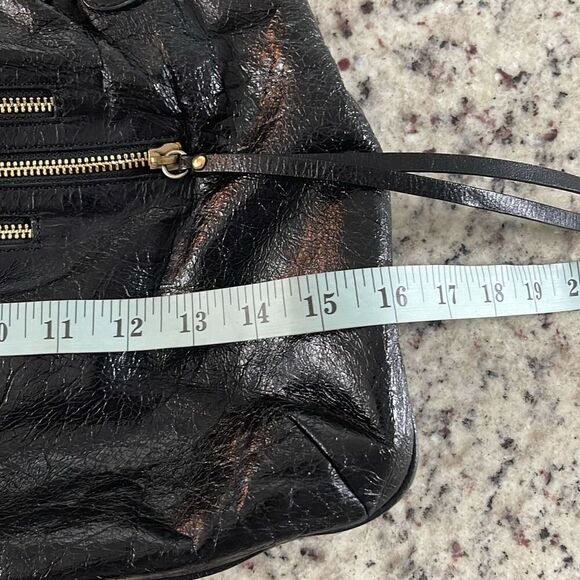 Charles David Womens Classic Shiny Patent Leather Satchel Handbag Black - Picture 10 of 12